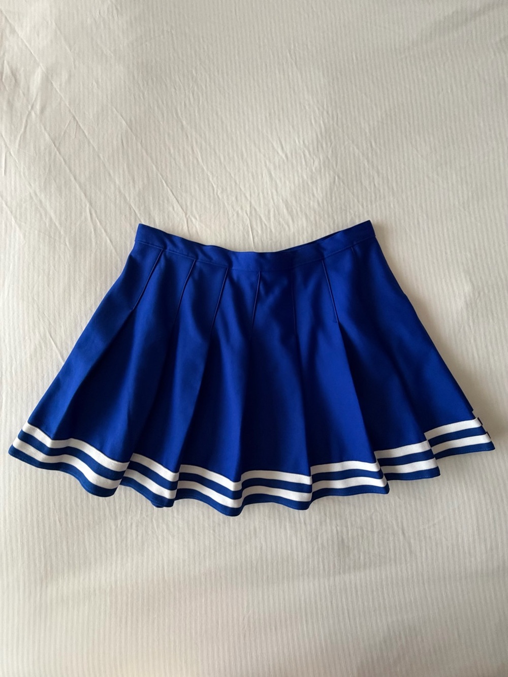 Blue Pleated Cheerleader Mini Skirt with White Stripe Detail in XXL